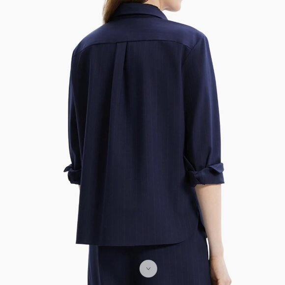 Theory Pinstripe Button-Front Shirt, Size M, Like New - Picture 8 of 9